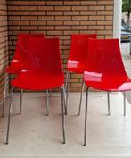 Italiaanse Calligaris design stoelen rood/oranje 4 of 6 stuk, Ophalen, Gebruikt, Vier, Modern