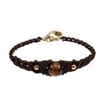 Donkerbruine Micro-Macramé Armband RVSVerguld TijgeroogSteen, Overige materialen, Met bedels of kralen, Verzenden, Nieuw
