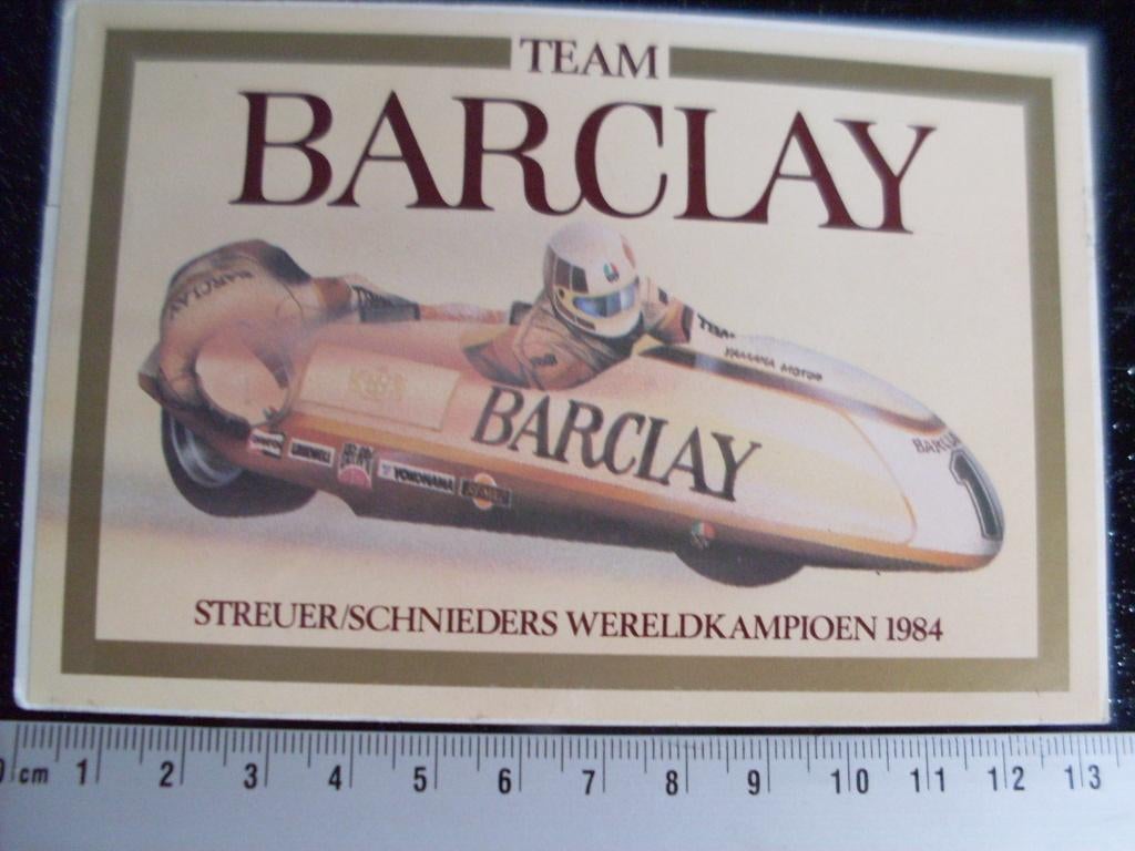 sticker team barclay Streuer Schnieders wereldkampioen 1984, Verzenden, Zo goed als nieuw, Sport