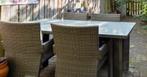 Tuinset met 4 stoelen en glazen tafelblad, Ophalen, 4 zitplaatsen, Gebruikt, Eettafel