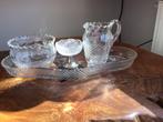Kristallen roomset,geslepen antiek glas suiker en melkstel, Ophalen