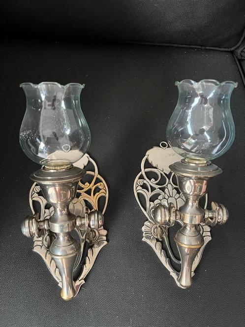Antieke Zilveren Kandelaars met Glas, Antiek en Kunst, Antiek | Kandelaars, Zilver, Ophalen