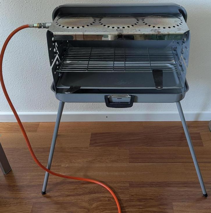 Berger 3-pits draagbare gasbarbecue 50 mbar zwart, Caravans en Kamperen, Kampeeraccessoires, Zo goed als nieuw, Ophalen
