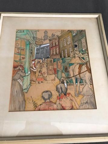 Aquarel/tekening....: F Motjé (?) beschikbaar voor biedingen