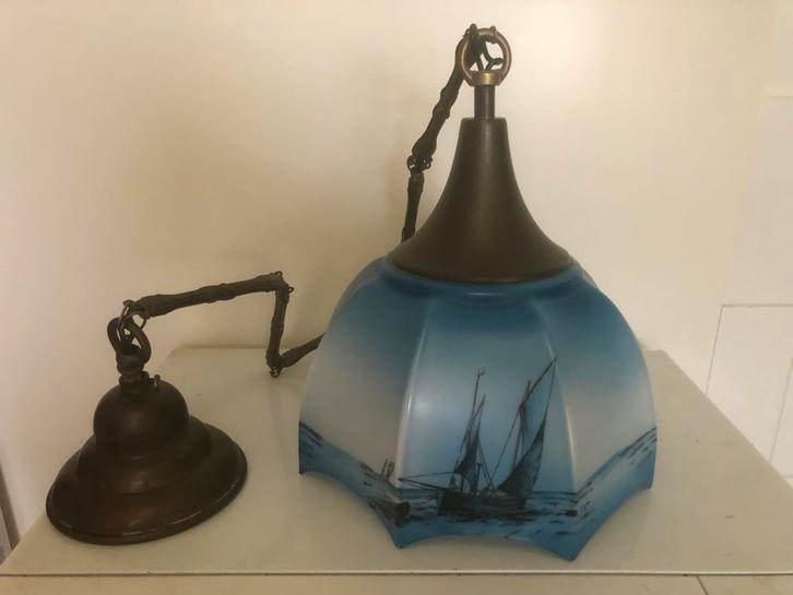 Art Deco Hanglamp met Boten, Huis en Inrichting, Lampen | Hanglampen, Gebruikt, Minder dan 50 cm, Glas, Ophalen of Verzenden