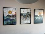 Drieluik grafische posters (50x70 cm), Rechthoekig Staand, Ophalen of Verzenden, Zo goed als nieuw, Canvas of Doek