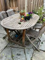 Gratis teak tuintafel en 5 stoelen, Ophalen, Gebruikt, 6 zitplaatsen, Teakhout