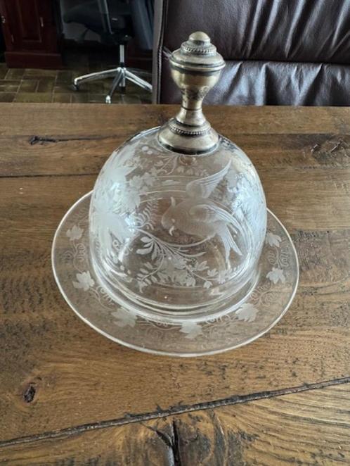 Antieke stolp met verzilverde dop, Antiek en Kunst, Antiek | Glas en Kristal, Ophalen of Verzenden