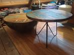 Unieke Houten Salontafel Set, Huis en Inrichting, Tafels | Salontafels, Ophalen, 50 tot 100 cm, Rond, 50 tot 100 cm