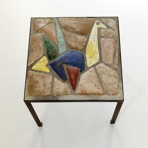 vintage brutalist mozaïek TAFEL Potters metaal Mid Century, Huis en Inrichting, Tafels | Bijzettafels, Gebruikt, Vierkant, Minder dan 45 cm