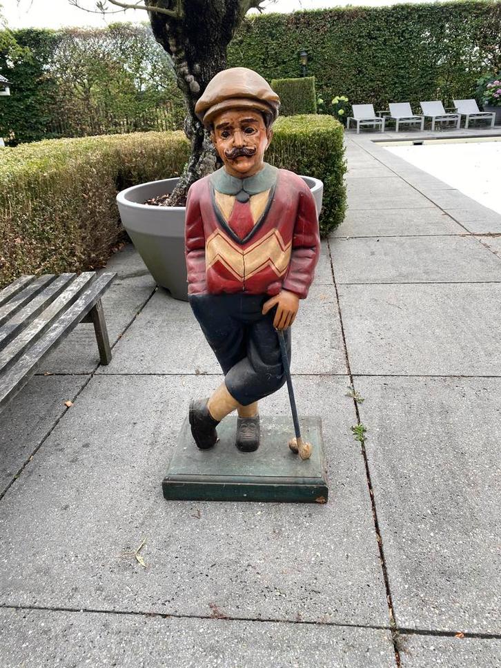 Groot antiek houten beeld  handgesneden golfer (1m hoog), Antiek en Kunst, Kunst | Beelden en Houtsnijwerken, Ophalen