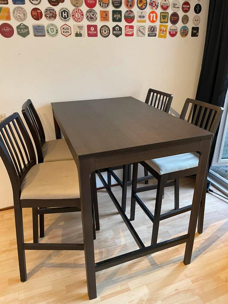 IKEA dark brown wooden table and chairs, Huis en Inrichting, Tafels | Eettafels, Zo goed als nieuw, 50 tot 100 cm, 100 tot 150 cm