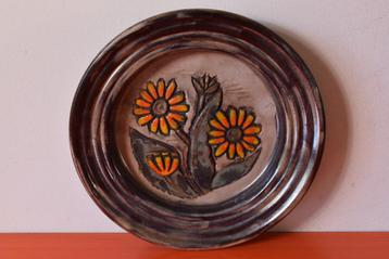 Groot retro vintage jaren 70 wandbord / schaal - Bloemen beschikbaar voor biedingen