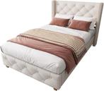 Mooie gestoffeerde bed met hoofdbord, Huis en Inrichting, Slaapkamer | Bedden, Ophalen, 90 cm, Eenpersoons, Beige