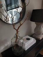 Grote stolp fles/vaas met oortjes met decoratie tak, Overige kleuren, Ophalen of Verzenden, Minder dan 50 cm, Glas
