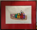 Grote kleuren ets met fabeldieren naar Grandville, Antiek en Kunst, Ophalen of Verzenden