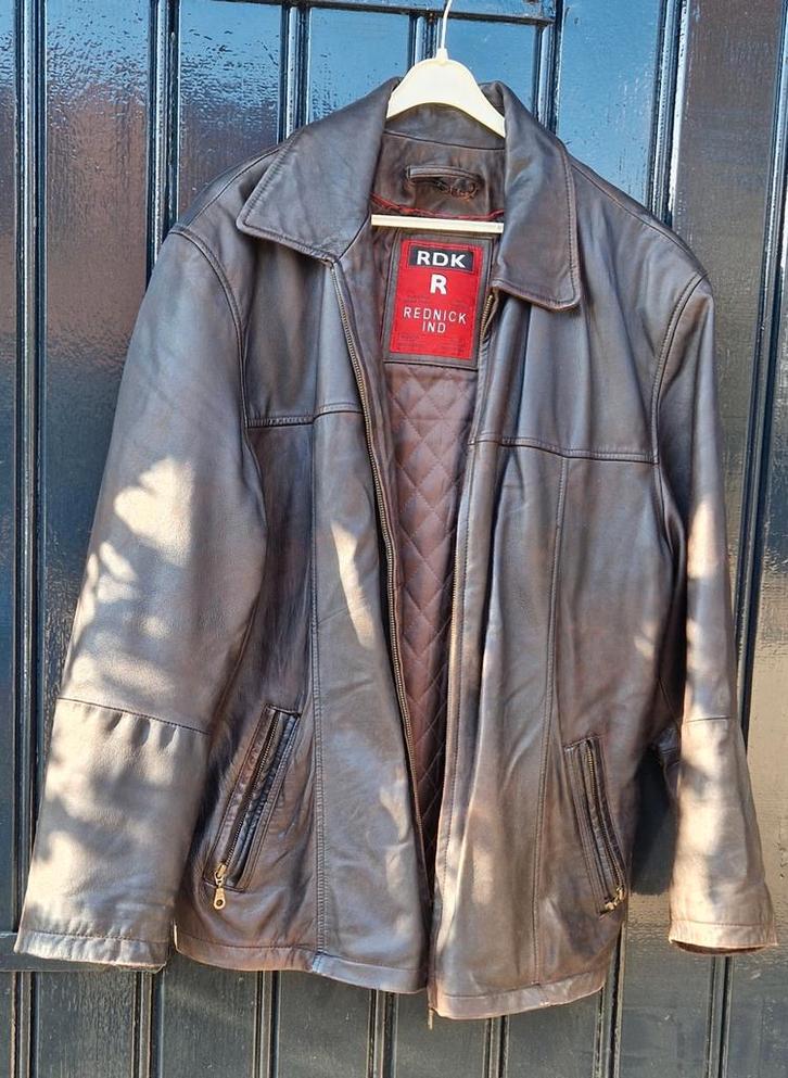 Stoere leren Rednick herenjas/motorjack  - Maat L, Kleding | Heren, Jassen | Zomer, Gedragen, Maat 52/54 (L), Bruin, Ophalen of Verzenden