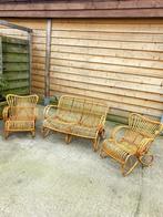 Fraaie Rotan Rohé Set 2 Fauteuils + Bankje, Ophalen, 4 zitplaatsen, Gebruikt, Rotan