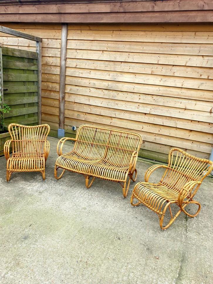 Fraaie Rotan Rohé Set 2 Fauteuils + Bankje, Tuin en Terras, Tuinsets en Loungesets, Gebruikt, Loungeset, Rotan, 4 zitplaatsen