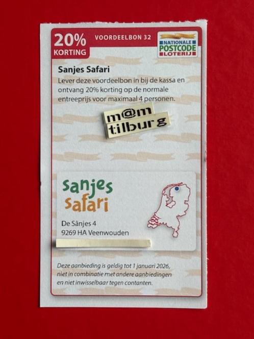 Voordeelbon 32 Sanjes Safari 20% korting voor max. 4 pers., Tickets en Kaartjes, Recreatie | Dierentuinen, Drie personen of meer