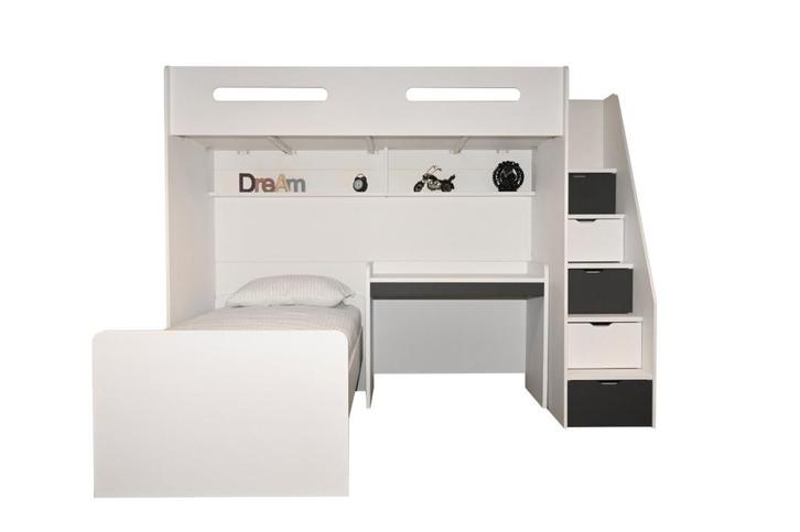 Options hoekstapelbed met bureau - Wit/antraciet, Huis en Inrichting, Slaapkamer | Bedden