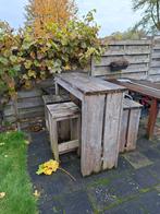 Houten statafel met krukken voor buiten, Tuin en Terras, Tuintafels, Ophalen of Verzenden, Gebruikt, Rechthoekig, Hout