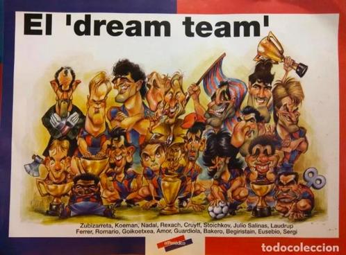 Poster van karikatuur van het dream team van johan cruijff., Verzamelen, Posters, Zo goed als nieuw, Sport, A1 t/m A3, Rechthoekig Liggend