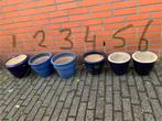 Zes blauwe geglazuurde bloempotten, Tuin en Terras, Rond, Ophalen of Verzenden, Zo goed als nieuw, Aardewerk