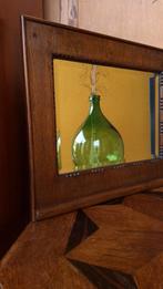 Vintage spiegel in eikenhouten lijst, subtiel gestoken hout, Minder dan 50 cm, Gebruikt, Vintage, Ophalen of Verzenden