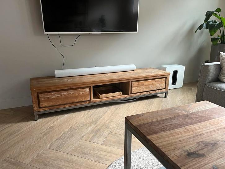 TV-dressoir (Venetie)– massief teakhout  – 180x45 cm ZGAN, Huis en Inrichting, Kasten | Televisiemeubels, Gebruikt, Minder dan 100 cm