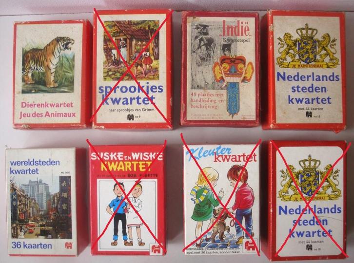 Partij van 14 kwartetten, meeste nauwelijks gebruikt, Verzamelen, Speelkaarten, Jokers en Kwartetten, Zo goed als nieuw, Kwartet(ten)