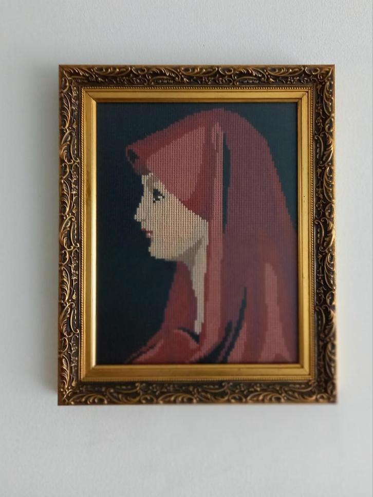 Mooie geborduurde Fabiola in sierlijke lijst, Antiek en Kunst, Kunst | Schilderijen | Klassiek, Ophalen of Verzenden