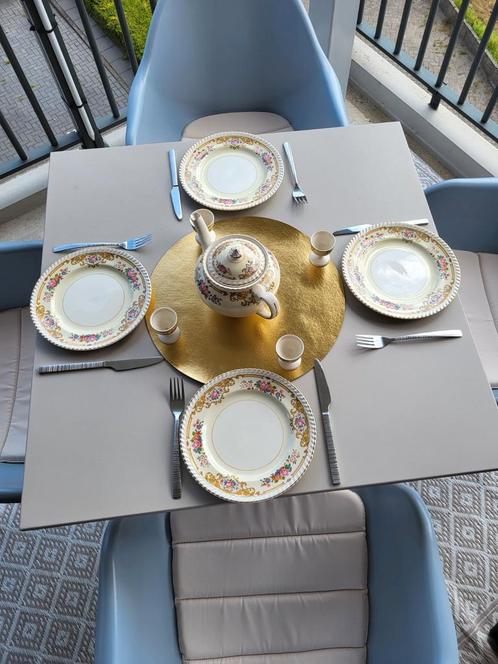 Mooie tuinset met inklapbare tafel en kussens, Tuin en Terras, Tuinsets en Loungesets, Gebruikt, Tuinset, Aluminium, 4 zitplaatsen