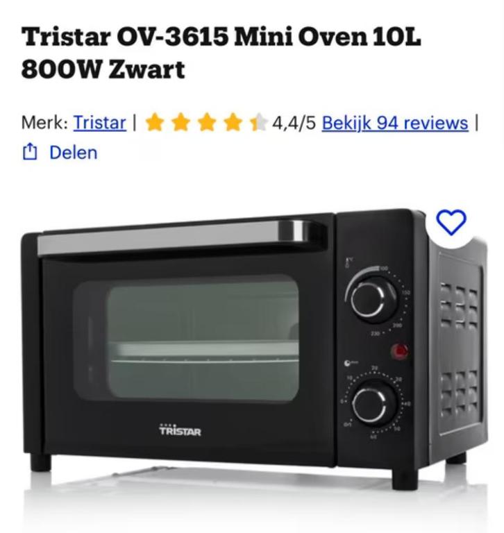 NIEUW! Tristar OV-3615 mini oven 10 liter €23,99, Caravans en Kamperen, Kampeeraccessoires, Nieuw, Ophalen of Verzenden