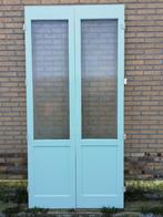 241hx115,5br Smalle hoge dubbele deur prachtig geetst glas, Antiek en Kunst, Ophalen