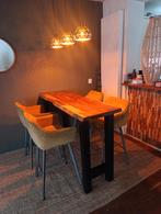 Bartafel met 4 stoelen. Eethoek mangohout, Ophalen, 100 tot 150 cm, 50 tot 100 cm, Rechthoekig