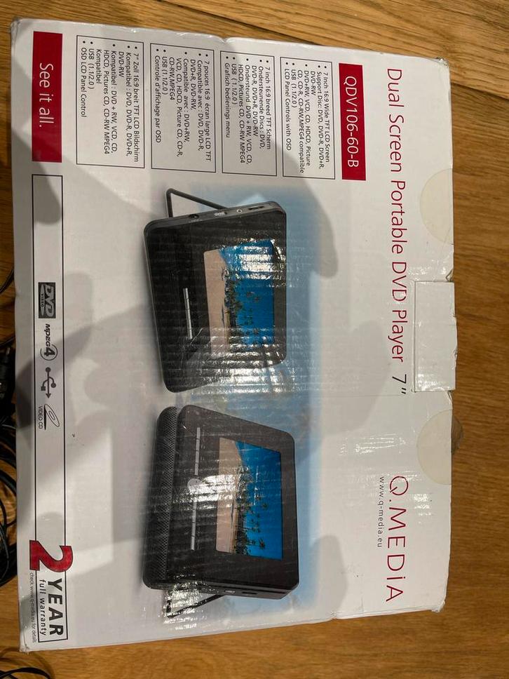 Draagbare DVD speler met dubbel 7” scherm, Audio, Tv en Foto, Dvd-spelers, Gebruikt, Dvd-speler, Overige merken, Draagbaar, Ophalen of Verzenden