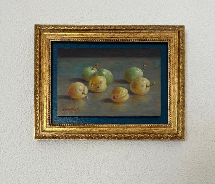 Schilderij stilleven pruimen op tafel. Hans Habraken, Antiek en Kunst, Kunst | Schilderijen | Klassiek, Ophalen of Verzenden