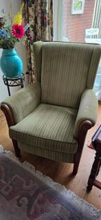 Mooie oorfauteuil stoel kleur groen/bruin gestreept, Ophalen, Zo goed als nieuw, Hout, Klassiek