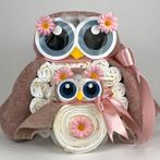 Luiertaart uil Luieruil meisje pinkstone roze, Ophalen of Verzenden, Nieuw, Kraamcadeau