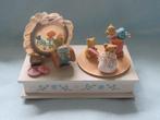 Vintage houten muziekdoosje met stenen beertjes, Ophalen of Verzenden