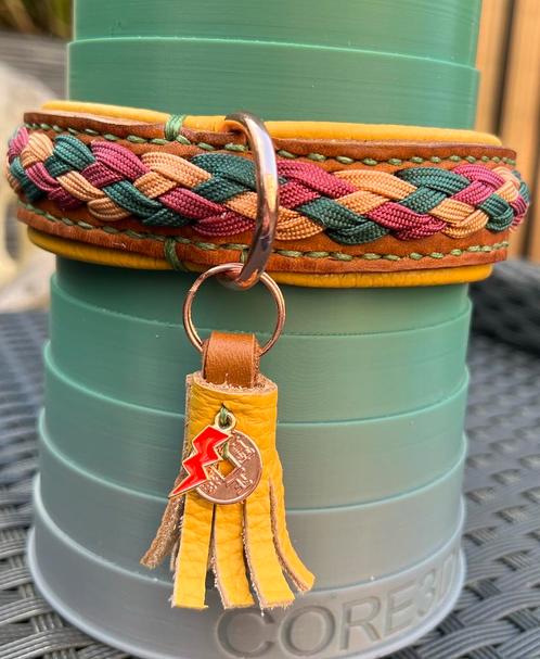 *SALE* Halsband cognac leer nappa voering rosé goud 32-38, Dieren en Toebehoren, Hondenhalsbanden en Penningen, Nieuw, Handgemaakt