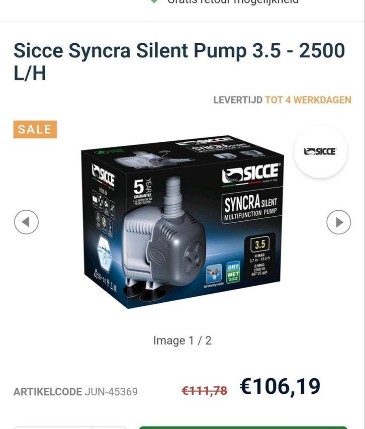 2x sycce syncra 3.5 Silent. 2500L/H, opvoerhoogte 3.5M, Dieren en Toebehoren, Vissen | Aquaria en Toebehoren, Nieuw, Filter of Co2