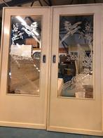 Antieke set schuif / en-suite deuren met geëtst glas 212x194, Antiek en Kunst, Curiosa en Brocante, Ophalen of Verzenden