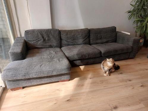 Grijze, stoffen hoekbank, 3+ personen, Huis en Inrichting, Banken | Complete zithoeken, Gebruikt, Ophalen