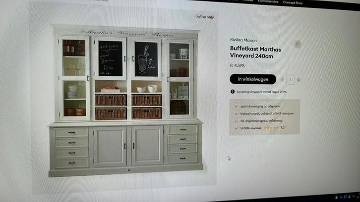 Riviera Maison Martha's Vineyard Buffetkast 240cm, Huis en Inrichting, Kasten | Buffetkasten, Gebruikt, 200 cm of meer, 25 tot 50 cm