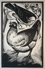 Agnes Miller Parker (1895-1980) Houtsnede 'Hoenders en Havik, Ophalen of Verzenden