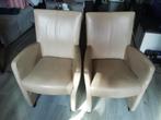 2 VINTAGE LEDEREN ZIT FAUTEUILS, Ophalen, Gebruikt, Jaren 60 / 70, 50 tot 75 cm