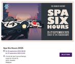 Weekend ticket Spa Six Hours 2025, Tickets en Kaartjes, Eén persoon, Juli