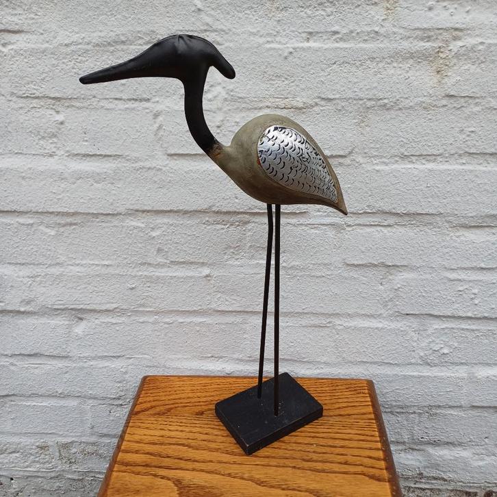 Decoratieve kraanvogel hout, Verzamelen, Beelden en Beeldjes, Gebruikt, Dier, Ophalen of Verzenden
